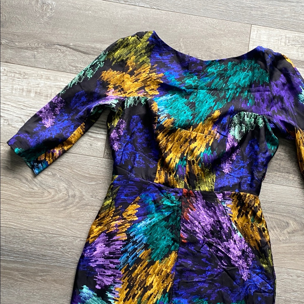 MILLY of NEW YORK Silk Sheath Dress Womens Sz 6 Abstract Brushstroke Multicolor - Picture 2 of 8